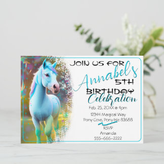 Schattigee 3D Spirit Pony 28 Verjaardagsuitnodigin Kaart