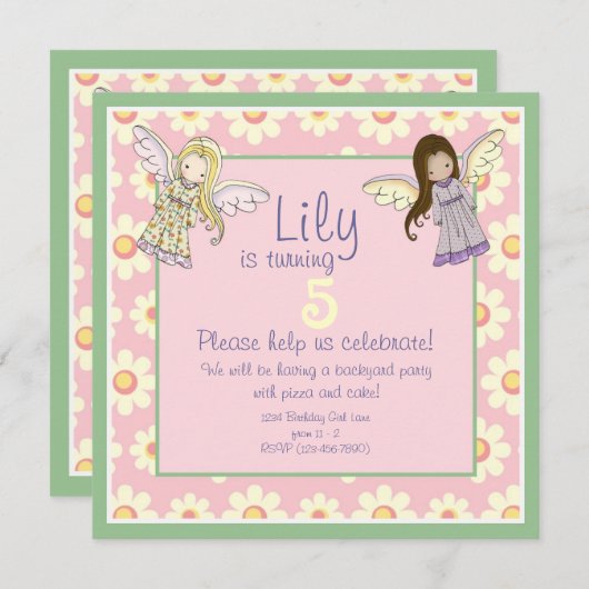 Schattigee aangepaste engelenfee verjaardagsfeestj kaart (Voorkant / Achterkant)