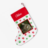 Schattigee Aangepaste Kat Fotonaam Rood Groene Poo Kleine Kerstsok (Achterkant (Hangend))