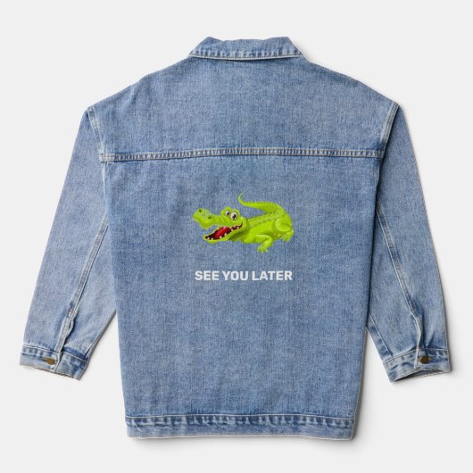 Schattigee aangepaste krokodil en tekst denim jacket (Achterkant)