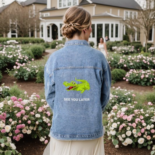 Schattigee aangepaste krokodil en tekst denim jacket (Huwelijk Achterkant)
