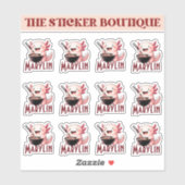 Schattigee aangepaste naam Axolotl Eating Noodles  Sticker (Vel)