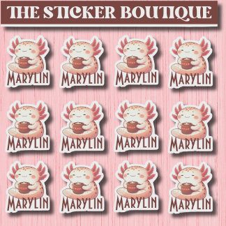 Schattigee aangepaste naam Cozy Axolotl Coffee Sti Sticker