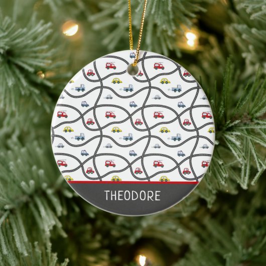 Schattigee aangepaste naam kleine jongen auto kers keramisch ornament (Boom)