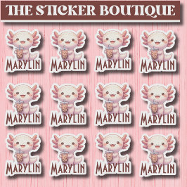 Schattigee aangepaste naam Schattig Axolotl Boba T Sticker