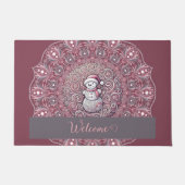 Schattigee aangepaste naam Whimsical Pink Snowman Deurmat (Voorkant)