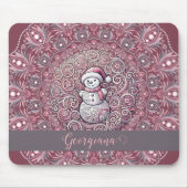 Schattigee aangepaste naam Whimsical Pink Snowman Muismat (Voorkant)