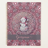 Schattigee aangepaste naam Whimsical Pink Snowman  Planner (Voorkant)