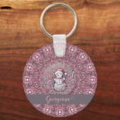 Schattigee aangepaste naam Whimsical Pink Snowman  Sleutelhanger (Achterkant)