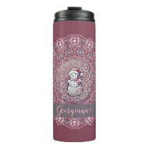 Schattigee aangepaste naam Whimsical Pink Snowman 