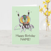 Schattigee Aangepaste Peacock Spider Happy Birthda Kaart (Gele Bloem)