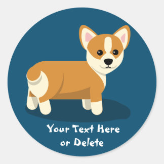 Schattigee aangepaste tekst Happy Tan Corgi Puppy Ronde Sticker