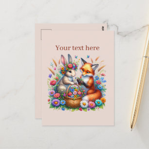Schattigee aanpasbare dierenvrienden Fox Bunny Briefkaart