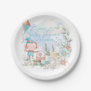 Schattigee Aap Bloemknaap Bloemenknaap Baby shower Papieren Bordje