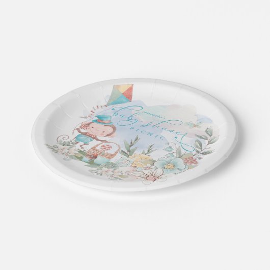 Schattigee Aap Bloemknaap Bloemenknaap Baby shower Papieren Bordje (Gekanteld)