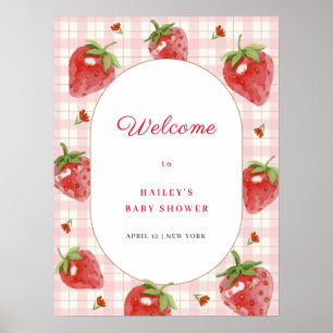 Schattigee aardbei Sweet Gingham Welkom Baby showe Poster