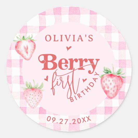 Schattigee aardbeien Daisy Berry eerste verjaardag Ronde Sticker (Voorkant)