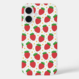 Schattigee aardbeien en sterren iPhone 16 hoesje