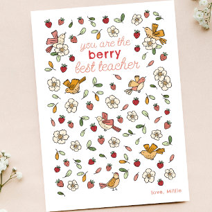 Schattigee aardbeien en vogels Leraar Waardering Bedankkaart