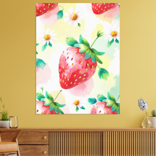 Schattigee aardbeien regenboog Daisy verjaardagsfe Canvas Afdruk