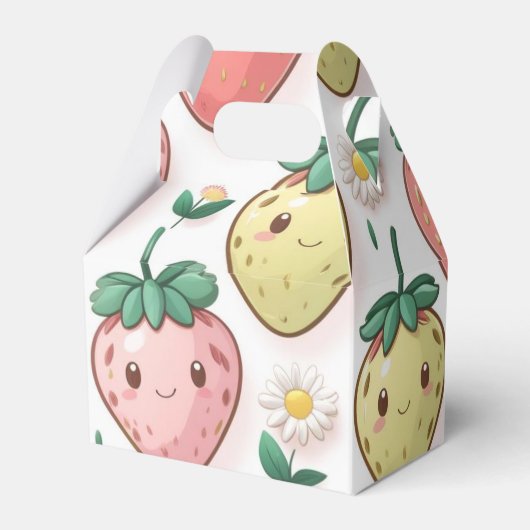 Schattigee aardbeien regenboog verjaardagsfeestje bedankdoosjes (Achterkant)