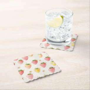 Schattigee aardbeien regenboogpatroon verjaardagsf kartonnen onderzetters