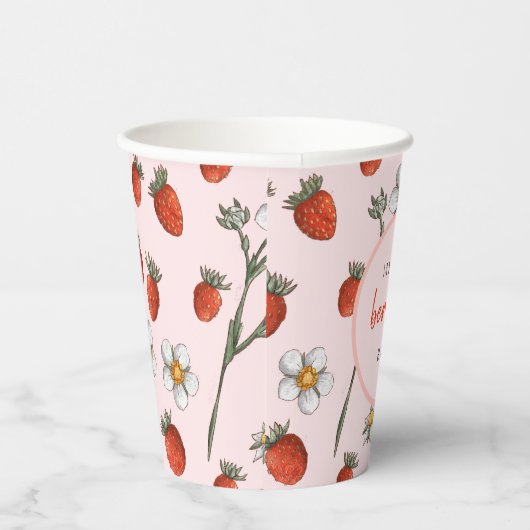 Schattigee aardbeienbessen eerste verjaardagsfeest papieren bekers (Rechts)