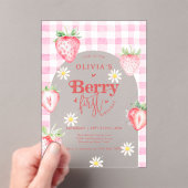 Schattigee aardbeienfruit Daisy Berry eerste verja Acryl Uitnodigingen (Insitu (Draagbaar))