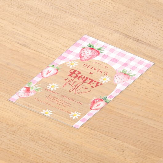Schattigee aardbeienfruit Daisy Berry eerste verja Acryl Uitnodigingen (Laagn)