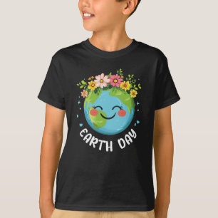 Schattigee aarde met bloemen Happy Earth Day 2025 T-shirt
