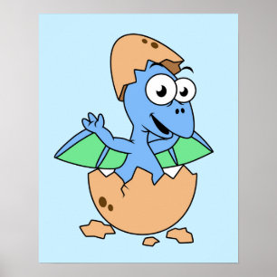 Schattigee afbeelding van een Baby-pterodactylus. Poster