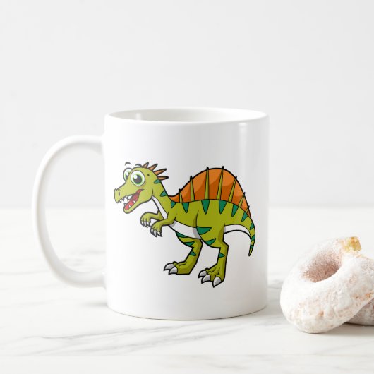 Schattigee afbeelding van een lachende spinosaurus koffiemok (Met donut)