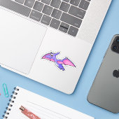 Schattigee afbeelding van een vliegende pterodacty sticker (Laptop met iPhone)