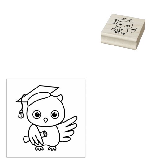 Schattigee Afstuderen uil in een Pet met een rol Rubberstempel (Gestempeld)