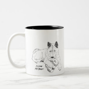 Schattigee akita tekening met teddybeer hond tweekleurige koffiemok