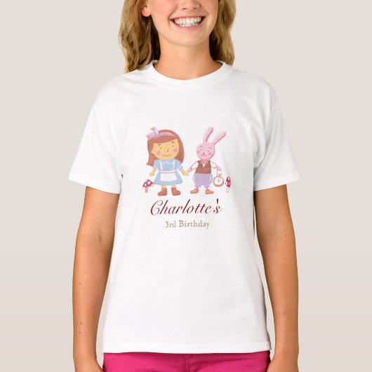 Schattigee Alice Konijn Roze Kids Verjaardag T-shirt (Voorkant)