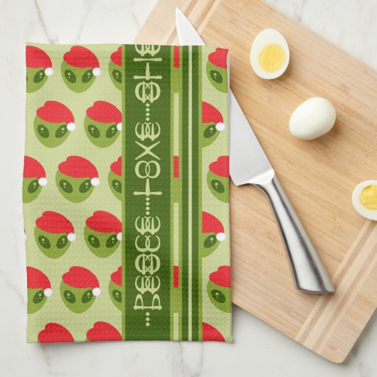 Schattigee Alien in Santa Hat Motif Jouw tekst in  Theedoek (Quarter Fold)