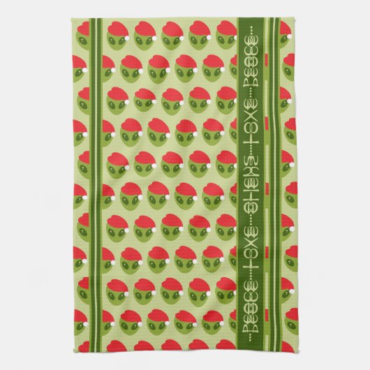 Schattigee Alien in Santa Hat Motif Jouw tekst in  Theedoek (Verticaal)