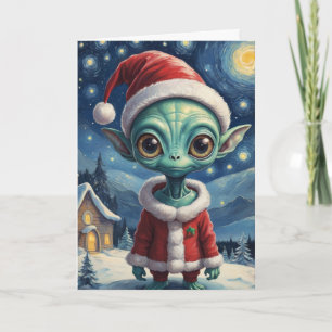 Schattigee Alien Retro Sterrennacht Gepersonalisee Kaart