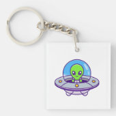 Schattigee alien vliegen in UFO Sleutelhanger (voorkant)