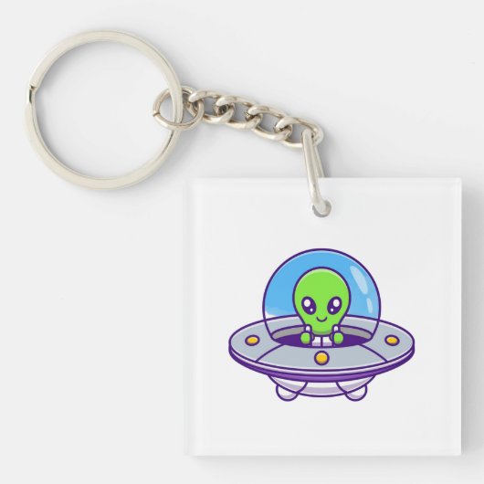 Schattigee alien vliegen in UFO Sleutelhanger (voorkant)