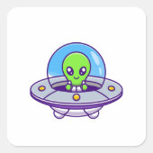 Schattigee alien vliegen in UFO Vierkante Sticker (Voorkant)