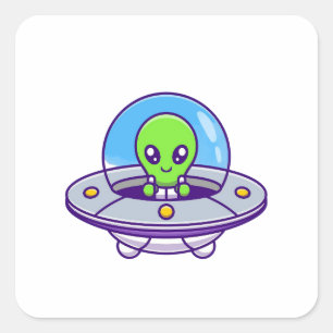 Schattigee alien vliegen in UFO Vierkante Sticker