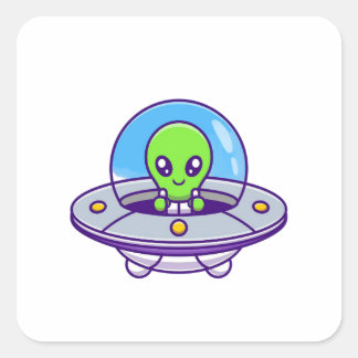 Schattigee alien vliegen in UFO Vierkante Sticker