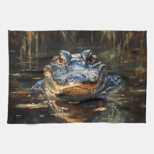 Schattigee alligator in het schilderij Florida Eve Theedoek