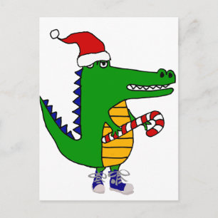 Schattigee Alligator in Santa Hat Christmas Cartoo Feestdagenkaart