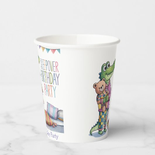 Schattigee Alligator Slaap Over Verjaardagsfeest Papieren Bekers (Links)