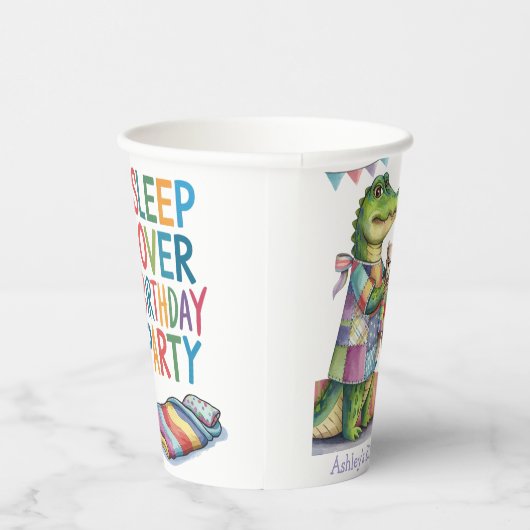 Schattigee Alligator Slaap Over Verjaardagsfeest Papieren Bekers (Rechts)