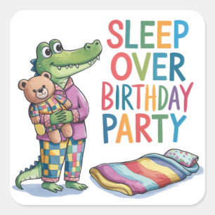 Schattigee Alligator Slaap Over Verjaardagsfeest Vierkante Sticker