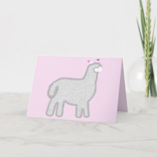 Schattigee Alpaca Cariña roze harten Feestdagen Kaart